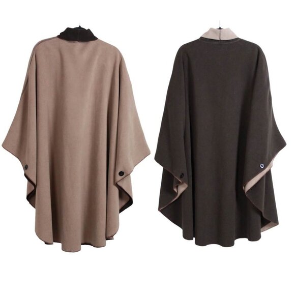 Brown Beige Reversible Poncho Cape - Picture 2 of 14